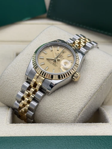 Rolex Datejust 26mm 179173 bi metal, champagne baton dial, fluted, jubilee, 2008