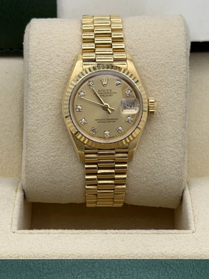Rolex Datejust 26mm 69178 champagne dia dial, yellow, fluted bezel, president bracelet 1990