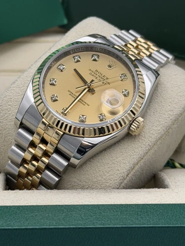 Rolex Datejust 36mm 116233 bi metal champ dia dial, fluted, jubile, 2011
