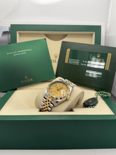 Rolex Datejust 36mm, 116233, bi metal, Champ baton dial, fluted, jubilee, 2011
