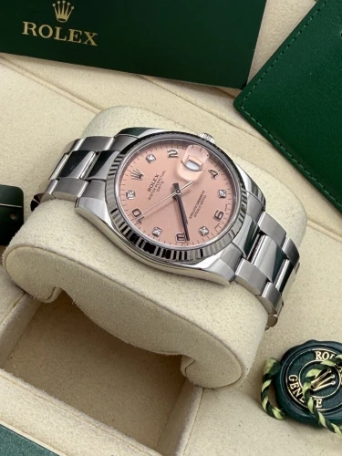 Rolex Datejust 34mm, 115234, pink diamond dot dial, oyster bracelet, 2017