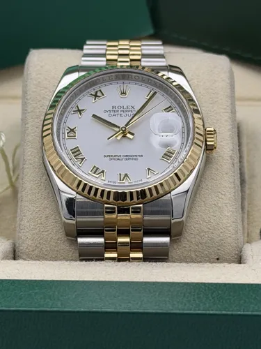 Rolex Datejust 36mm 116233 white roman dial, bi metal jubilee bracelet, 2013