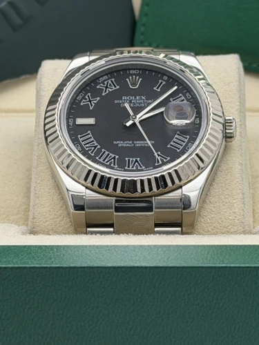 Rolex Datejust 2 41mm 116234 2014 black roman, fluted bezel, oyster, 2014