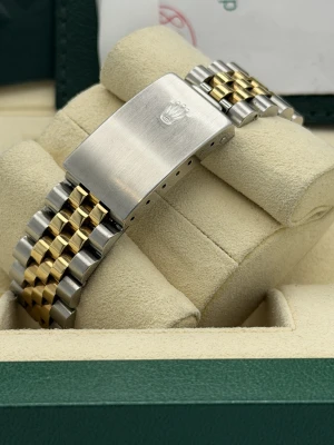Rolex Datejust 36mm 16233 white arabic dial, yellow gold fluted bezel, bi metal jubilee bracelet