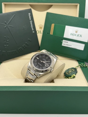 Rolex Datejust 2 41mm 116234 2014 black roman, fluted bezel, oyster, 2014