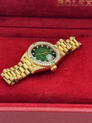 Rolex Datejust 26mm green dia dial, dial bezel, yellow gold President 69078 1994
