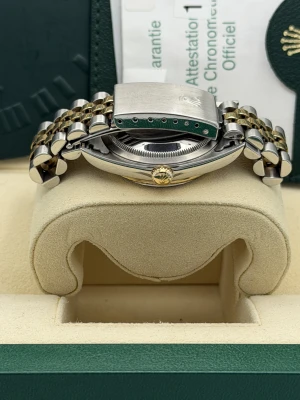 Rolex Datejust 36mm 16233 white arabic dial, yellow gold fluted bezel, bi metal jubilee bracelet
