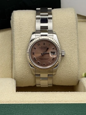 Rolex Datejust 26mm pink roman dial white gold fluted bezel 179174 (2005)