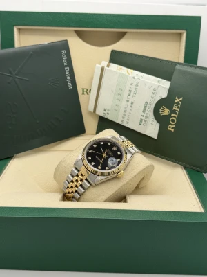 Rolex Datejust 36mm 16233 bi metal jubilee bracelet black diamond dial 1992