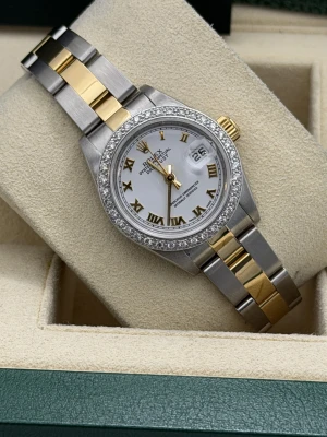 Rolex Datejust 26mm 79163 bi metal oyster, white roman dial, diamond bezel, 2003