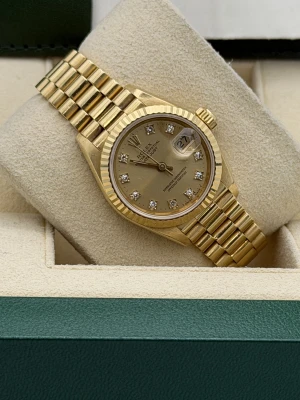 Rolex Datejust 26mm 69178 champagne dia dial, yellow, fluted bezel, president bracelet 1990