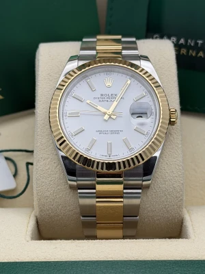 Rolex Datejust 41mm 126333 bi metal oyster white baton dial 2024