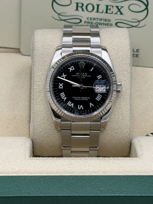 Rolex Datejust 34mm Stainless Steel Oyster Black Roman Dial 115234 (2008)