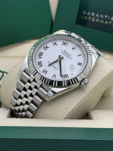 Rolex Datejust 41mm 126334 white roman dial, fluted, jubilee bracelet, 2024 unworn