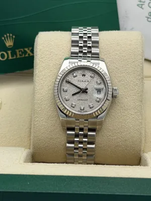 Rolex Datejust 26mm 179174, silver jubilee dial, white gold fluted bezel, jubilee bracelet, 2006
