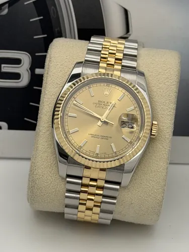 Rolex Datejust 36mm, 116233, bi metal, Champ baton dial, fluted, jubilee, 2011