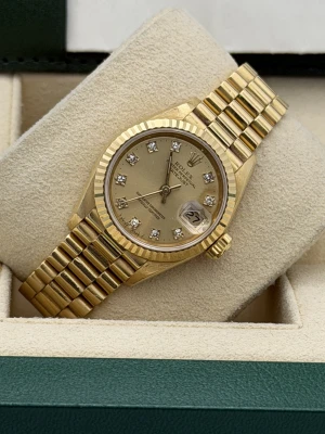 Rolex Datejust 26mm 69178 champagne dia dial, yellow, fluted bezel, president bracelet 1990