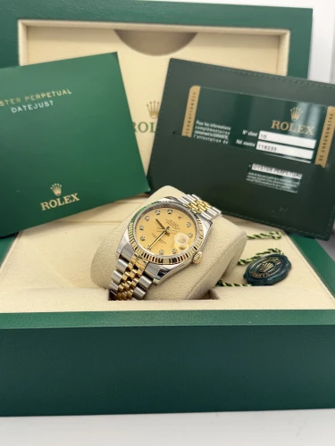 Rolex Datejust 36mm 116233 bi metal champ dia dial, fluted, jubile, 2011