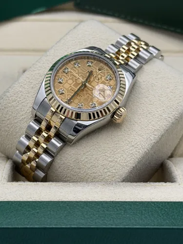 Rolex Datejust 26mm 179173 bi metal fluted bezel, champ dia dial, jubilee, 2008