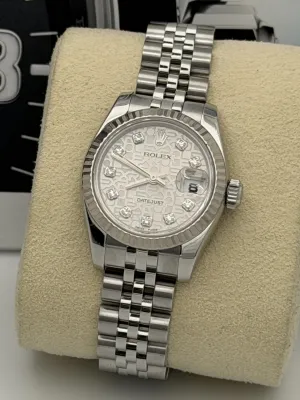 Rolex Datejust 26mm 179174, silver jubilee dial, white gold fluted bezel, jubilee bracelet, 2006