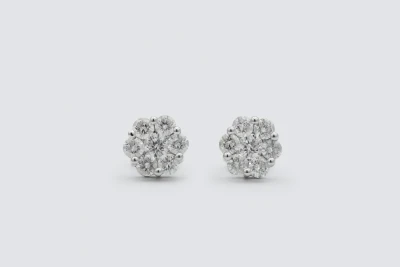9ct White Gold Diamond Flower Stud Earrings 1.85ct