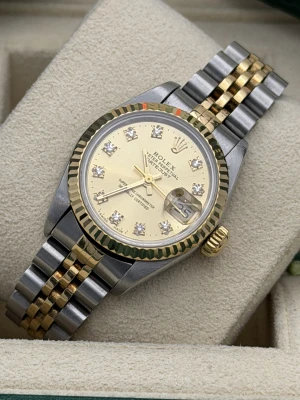 Rolex Datejust 26mm 69173 bi metal champagne diamond dot dial jubilee 1991