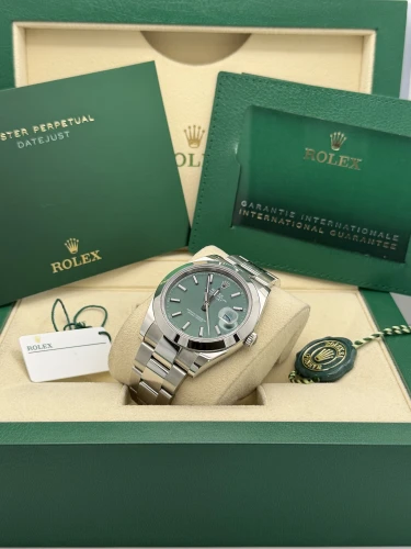 Rolex Datejust 41mm 126300 dial, mint green, smooth bezel, oyster, 2026 unworn
