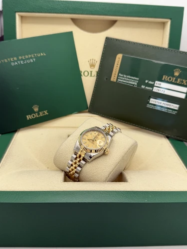 Rolex Datejust 26mm 179173 bi metal, champagne baton dial, fluted, jubilee, 2008