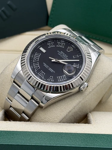 Rolex Datejust 2 41mm 116234 2014 black roman, fluted bezel, oyster, 2014