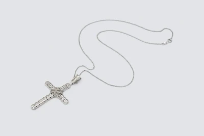9ct White Gold Diamond Cross Pendant Necklace 2.15ct