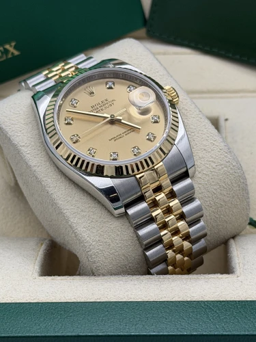 Rolex Datejust 36mm, 116233, bi metal, champ dia dot dial, fluted, jubilee, 2010