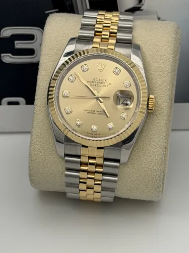 Rolex Datejust 36mm, 116233, bi metal, champ dia dot dial, fluted, jubilee, 2010