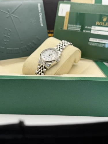Rolex Datejust 26mm 179174 white baton dial, fluted bezel, jubilee bracelet, 2011