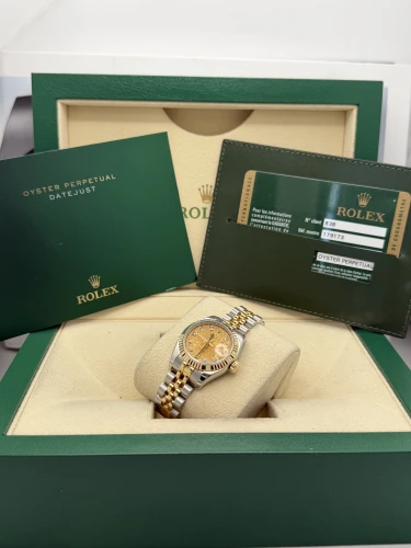 Rolex Datejust 26mm 179173 bi metal fluted bezel, champ dia dial, jubilee, 2008