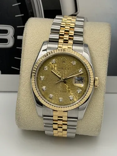 Rolex Datejust 36mm,36 116233, bi metal champ jubilee diamond dot dial, fluted, jubilee, 2010