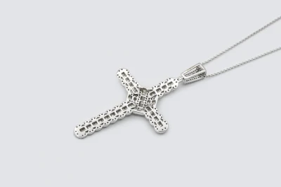 9ct White Gold Diamond Cross Pendant Necklace 2.15ct