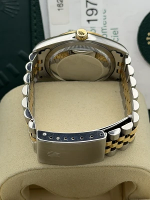 Rolex Datejust 36mm 16233 white arabic dial, yellow gold fluted bezel, bi metal jubilee bracelet