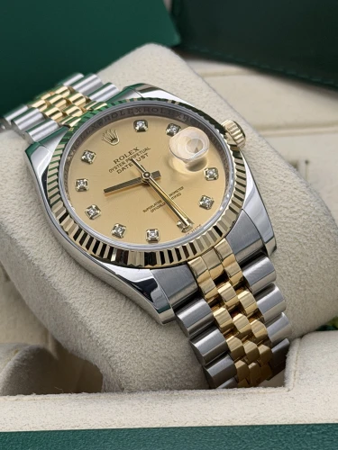 Rolex Datejust 36mm 116233 bi metal champ dia dial, fluted, jubile, 2011