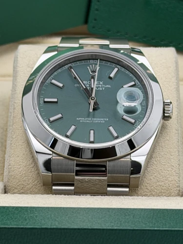 Rolex Datejust 41mm 126300 dial, mint green, smooth bezel, oyster, 2026 unworn