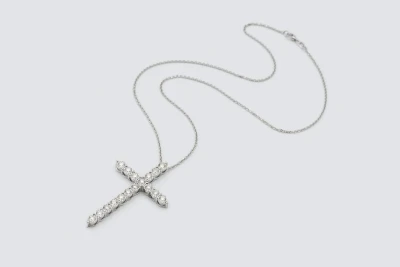 9ct White Gold Diamond Cross Pendant Necklace 3.09ct
