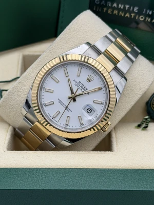 Rolex Datejust 41mm 126333 bi metal oyster white baton dial 2024