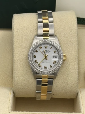 Rolex Datejust 26mm 79163 bi metal oyster, white roman dial, diamond bezel, 2003