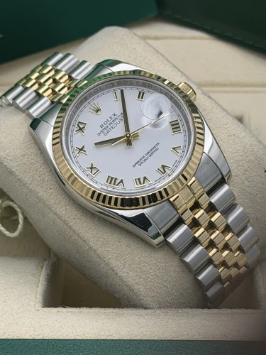 Rolex Datejust 36mm 116233 white roman dial, bi metal jubilee bracelet, 2013