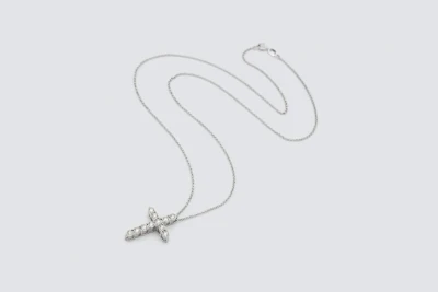 9ct White Gold Diamond Cross Pendant Necklace (Small) 0.99ct Brilliant Cut Illusion Set