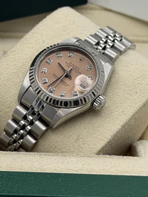 Rolex Datejust 26mm 69174 pink dia dot dial fluted bezel jubilee bracelet 1999