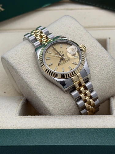 Rolex Datejust 26mm 179173 bi metal, champagne baton dial, fluted, jubilee, 2008