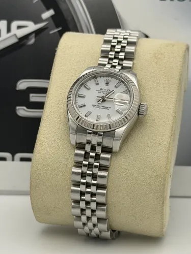 Rolex Datejust 26mm 179174 white baton dial, fluted bezel, jubilee bracelet, 2011