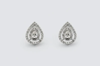 9ct White Gold Pear Shaped Diamond Stud Earrings 1.00ct