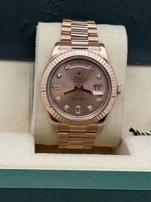 Rolex Day Date2 41mm, 218235, rose gold, sundust dia dial, president 2014