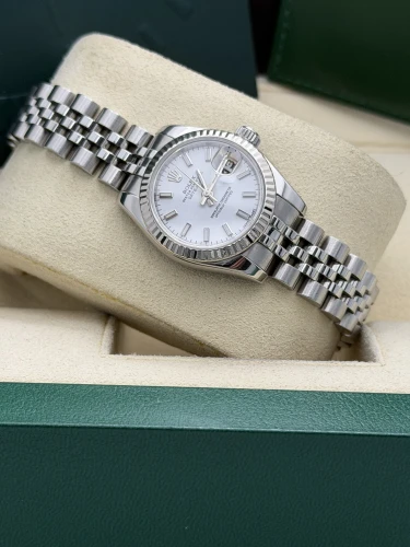 Rolex Datejust 26mm 179174 white baton dial, fluted bezel, jubilee bracelet, 2011